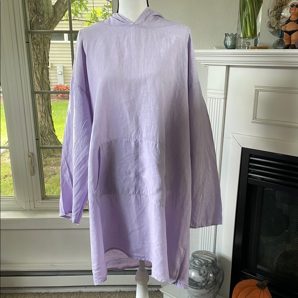 Light Lavender Linen Hooded Tunic Jacket - Women
